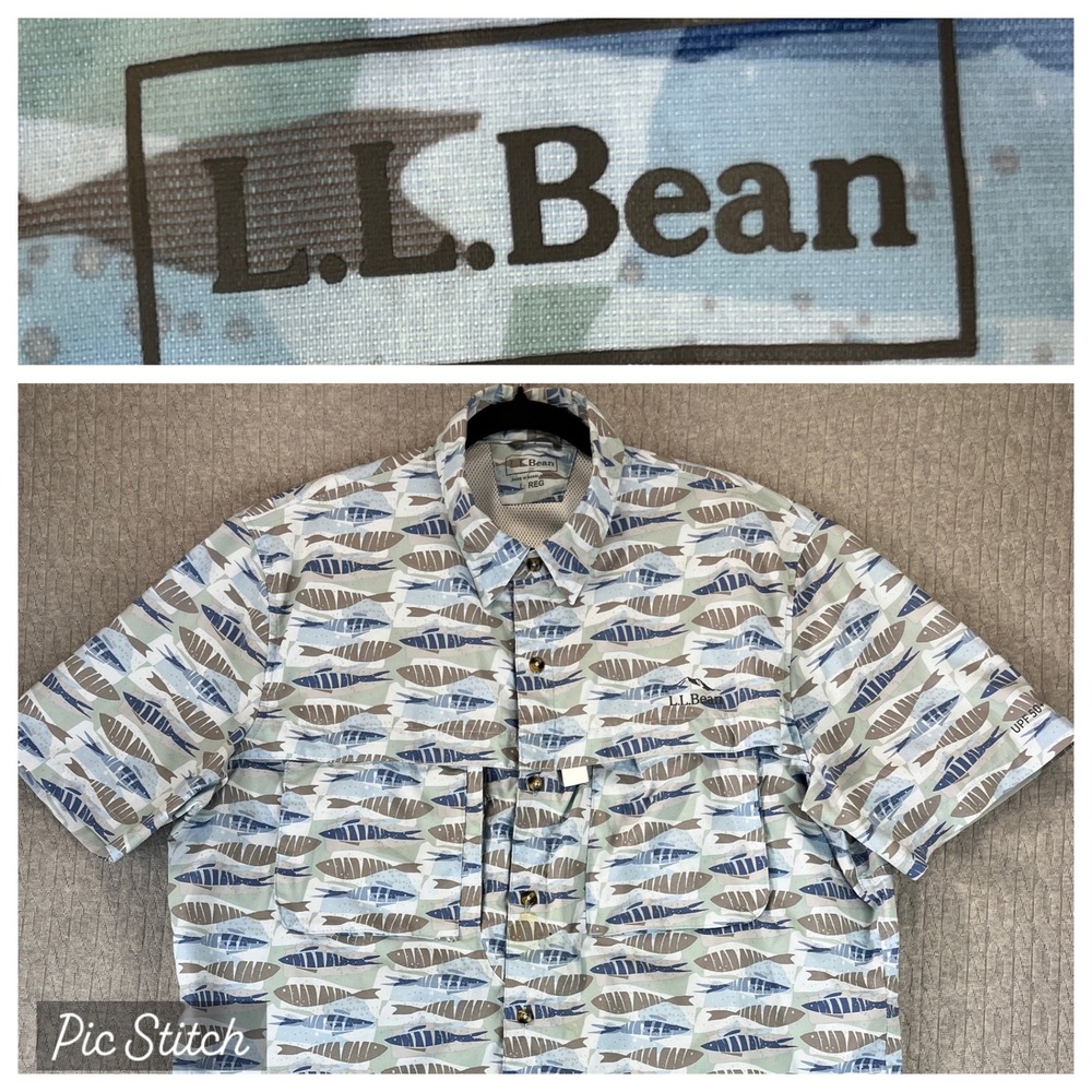 LL Bean‎ Fish/tackle Shirt Men L Short Sleeve vented Button Up UPF 50+